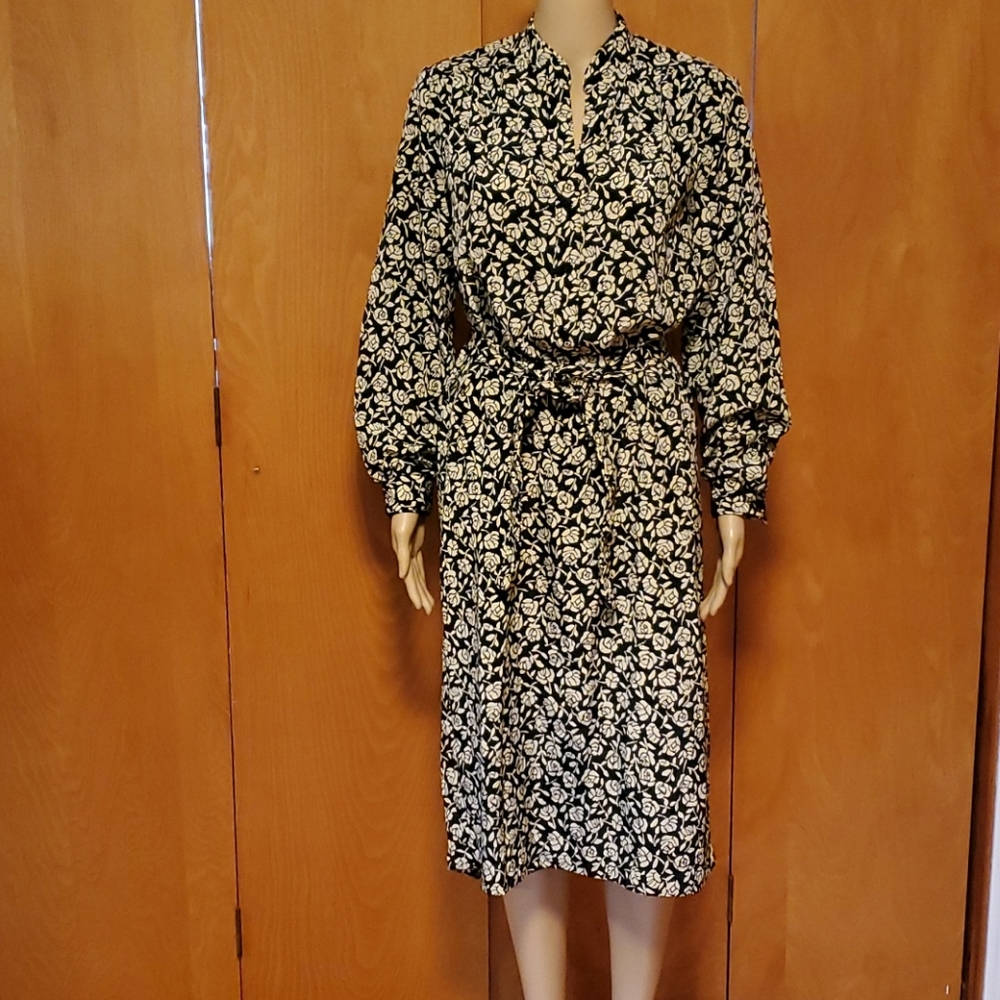 70's Vtg Kenny Classics Beautiful Rose Print House Dress Coat Dress